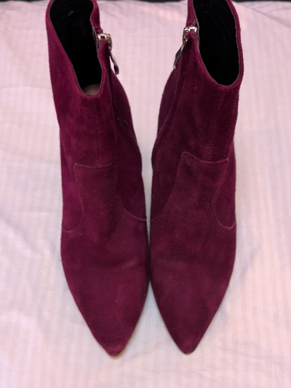 Halogen Burgundy Suede Pointed Toe Ankle Booties